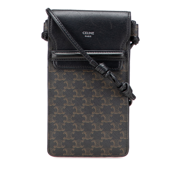 Pre-Loved Celine Triomphe Coated Canvas Phone Pouch Flap Crossbody - Picture 1 of 12